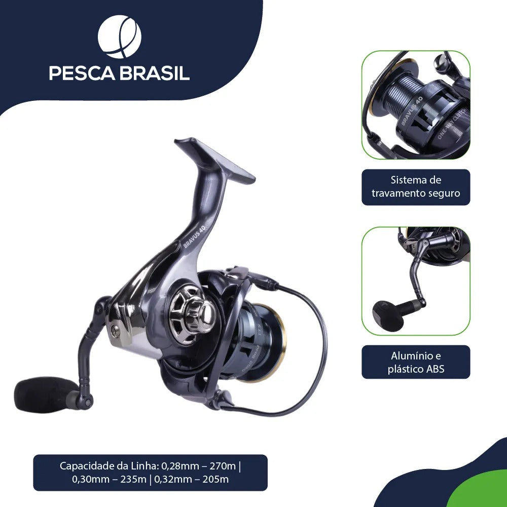 Molinete bravus 40 pesca brasil - 4+1 rolamentos (ambidestro)